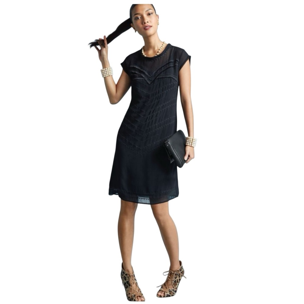 EUC CAbi Black Chiffon Embroidered Dress Up Mini Dress